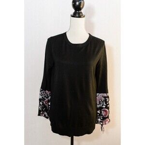 LOFT black sweater with floral sleeve details M whismygoth witchy
